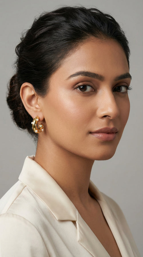 Celeste Pearl Hoops – 18K gold-plated stainless steel hoop earrings