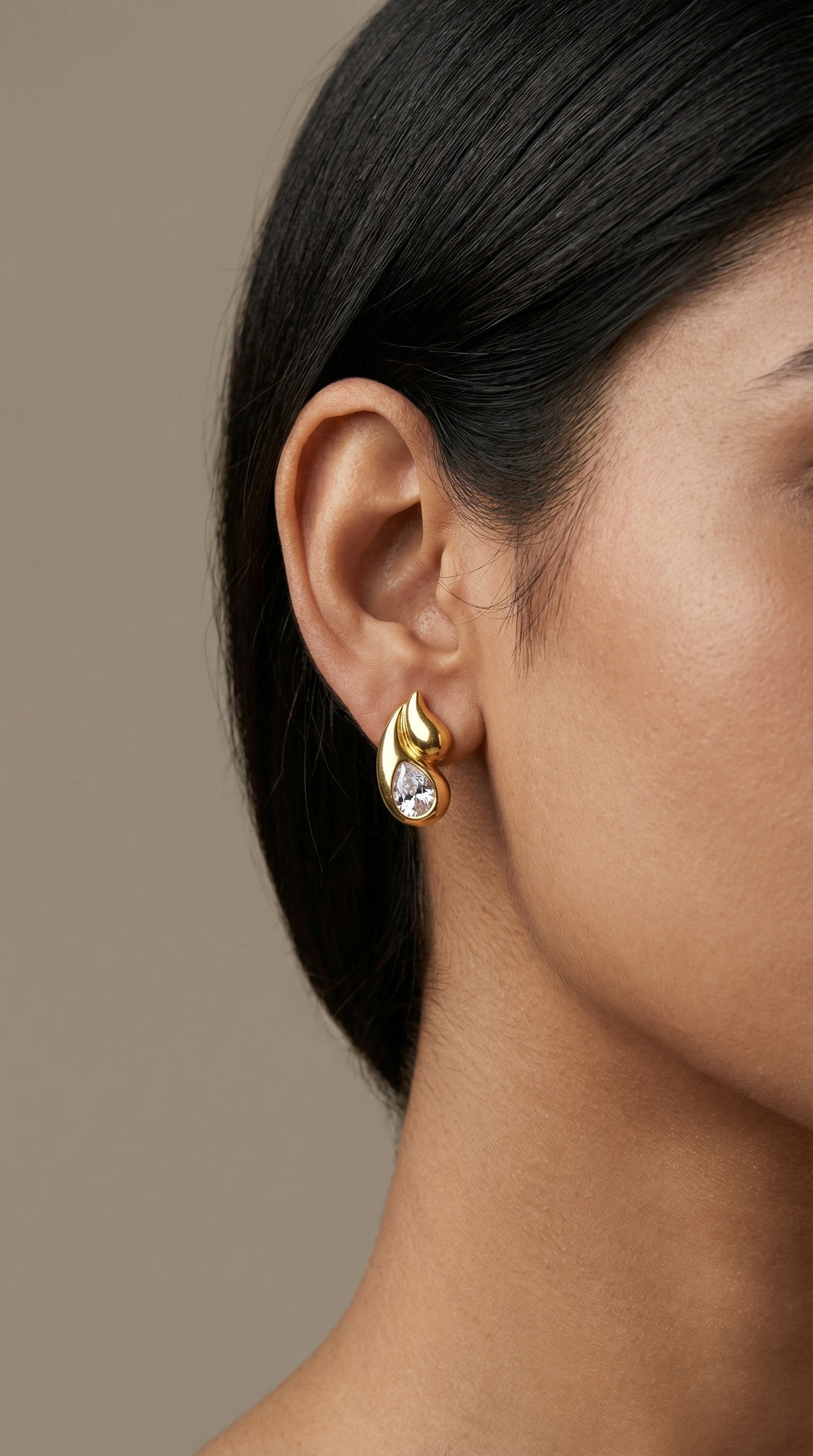 Golden Teardrop Flame Stud Earrings