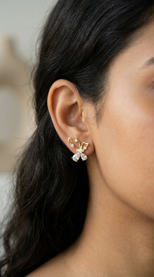 Crystal Butterfly Stud Earrings – 18K gold-plated stainless steel stud earrings