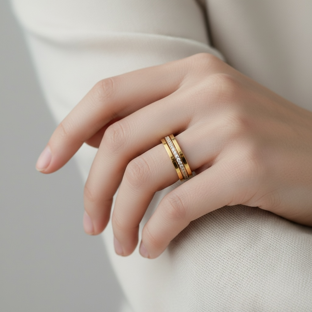Aurelia Spark Gold Band Ring – 18K gold plated, view 3