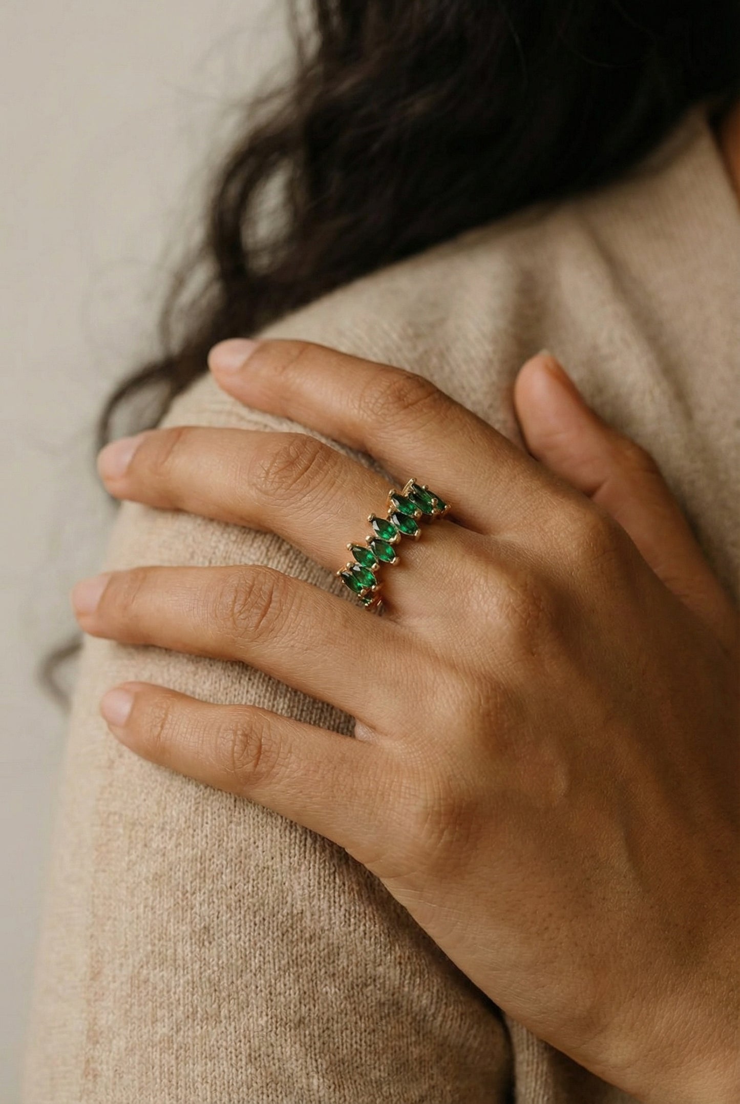 Emerald Glow Adjustable Gold-Plated Ring