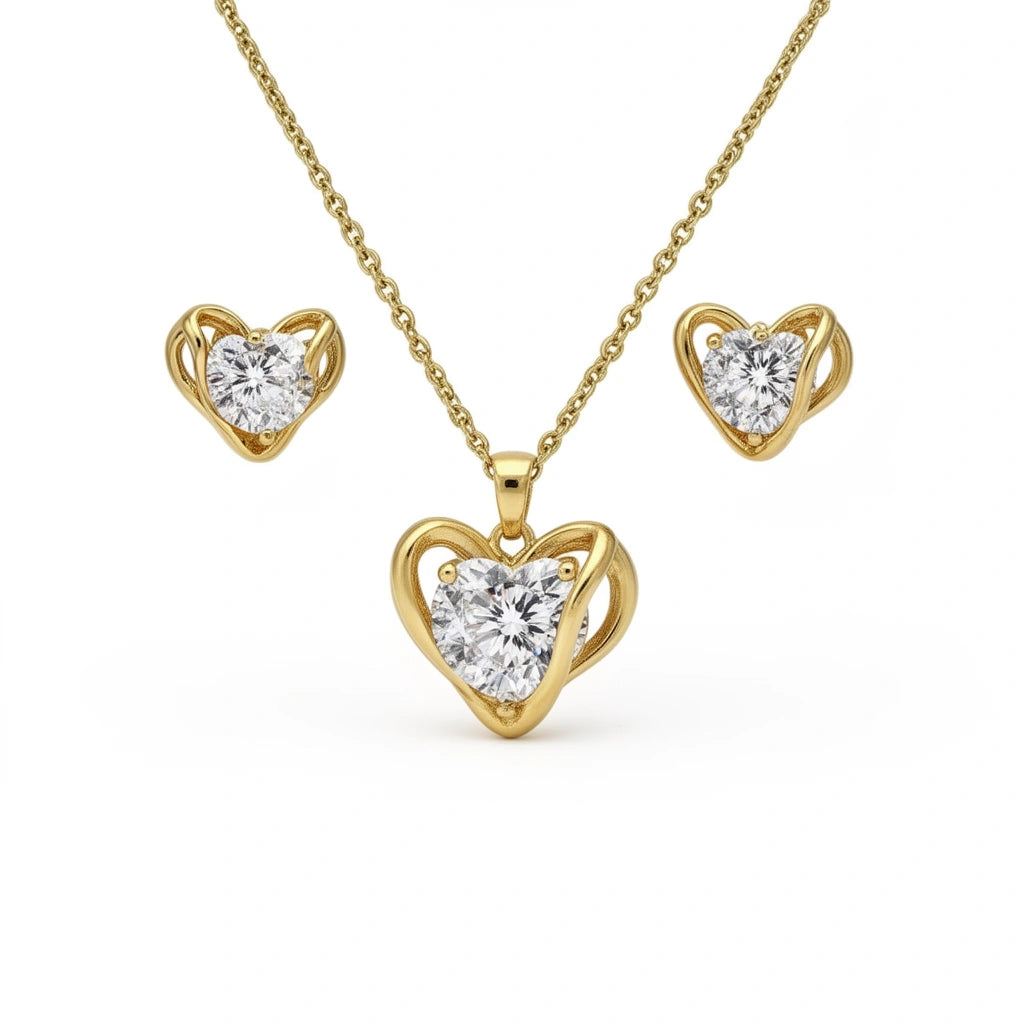 Auréa Heart Sparkle Necklace & Stud Earring Set