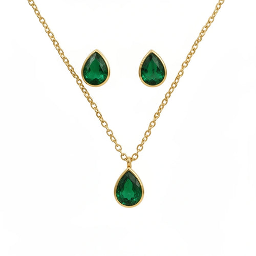 Verdéa Teardrop Necklace & Stud Earring Set – 18K gold-plated stainless steel jewellery set