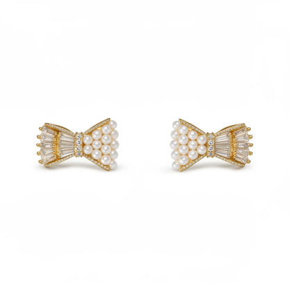 Pearl Bow Stud Earrings