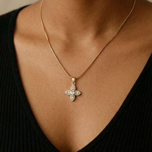 Celeste Bloom Crystal Pendant Necklace – 18K gold-plated brass pendant necklace