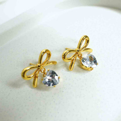 Golden Bow Solitaire Drop Earrings