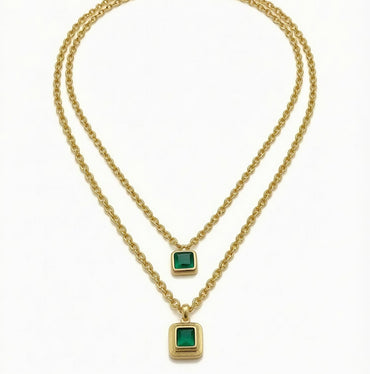 Emerald Duo Layered Pendant Necklace