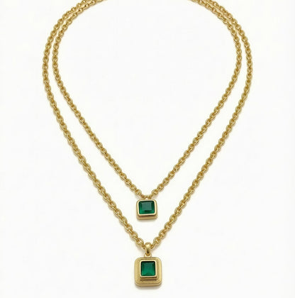 Emerald Duo Layered Pendant Necklace