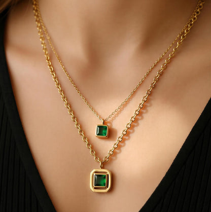 Emerald Duo Layered Pendant Necklace