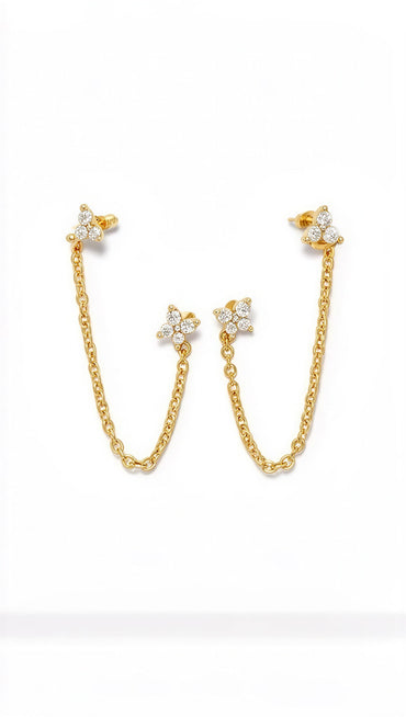 Dual Stud Chain Ball Back Earrings