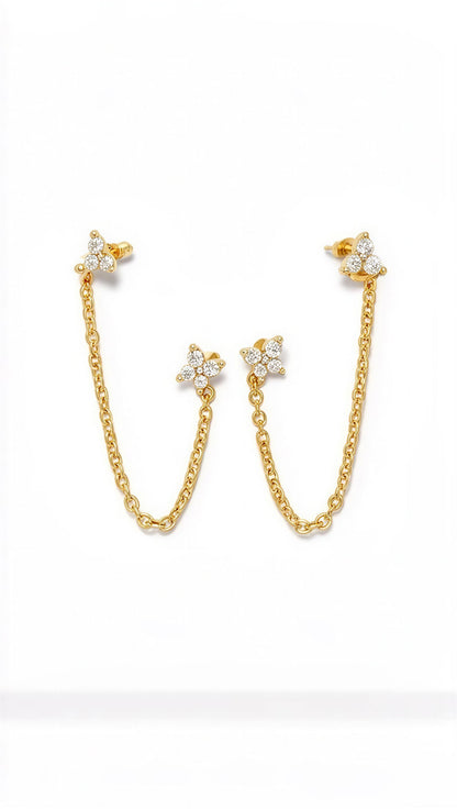 Dual Stud Chain Ball Back Earrings