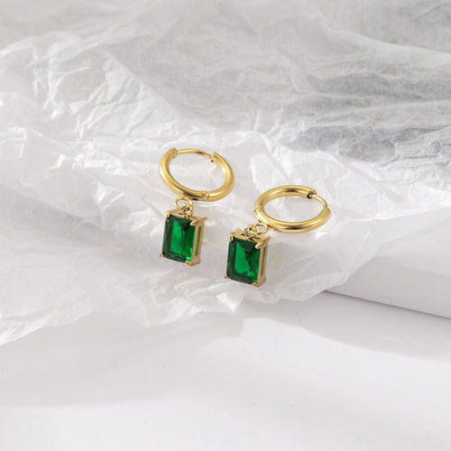 Ethereal Emerald Drop Earrings – 18K gold-plated stainless steel drop earrings
