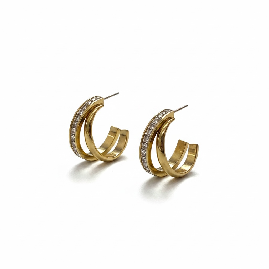Double Arc Crystal Hoop Earrings