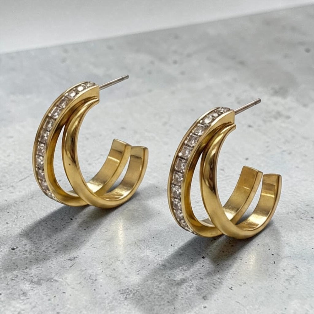 Double Arc Crystal Hoop Earrings
