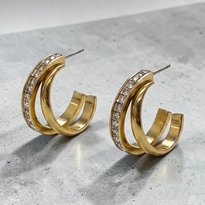 Double Arc Crystal Hoop Earrings