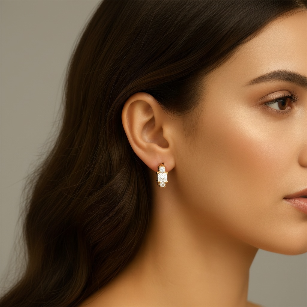 Princess Cut Sparkle Huggie Earrings