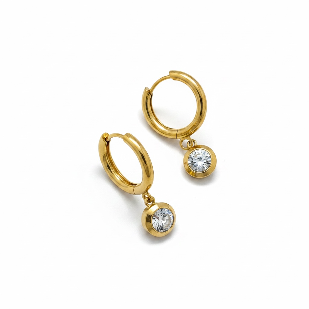 Solitaire Drop Huggie Earrings
