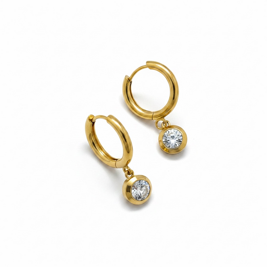 Solitaire Drop Huggie Earrings