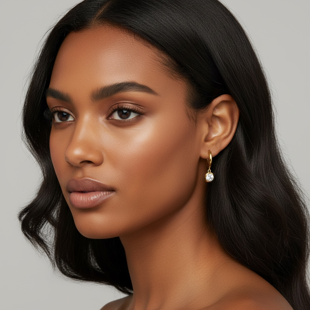 Solitaire Drop Huggie Earrings