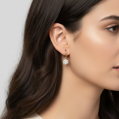 Crystal Bloom Drop Huggie Earrings