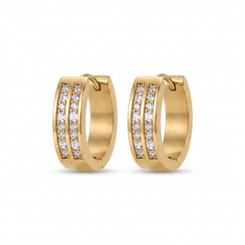 Aurelia Double Row Crystal Hoops – 18K gold-plated stainless steel huggie hoop earrings