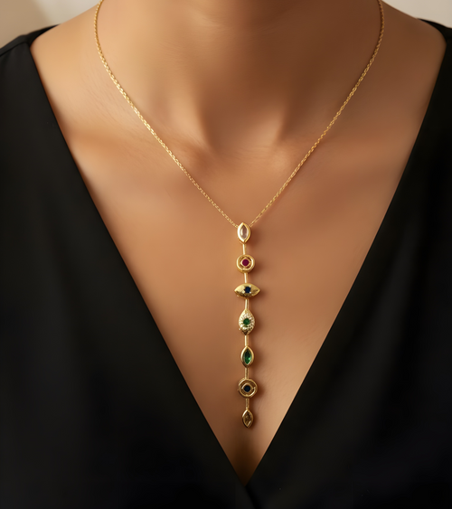 Celestia Navratna Necklace – 18K gold-plated stainless steel pendant necklace