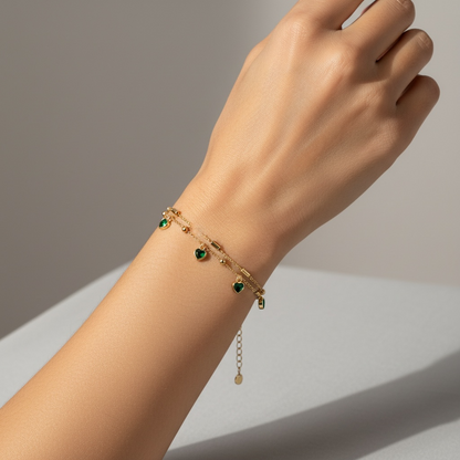 Emerald Heart Layered Bracelet