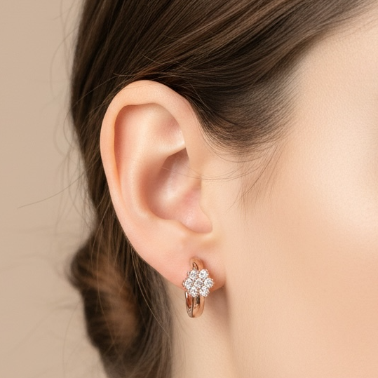 Rosé Bloom Crystal Huggie Earrings