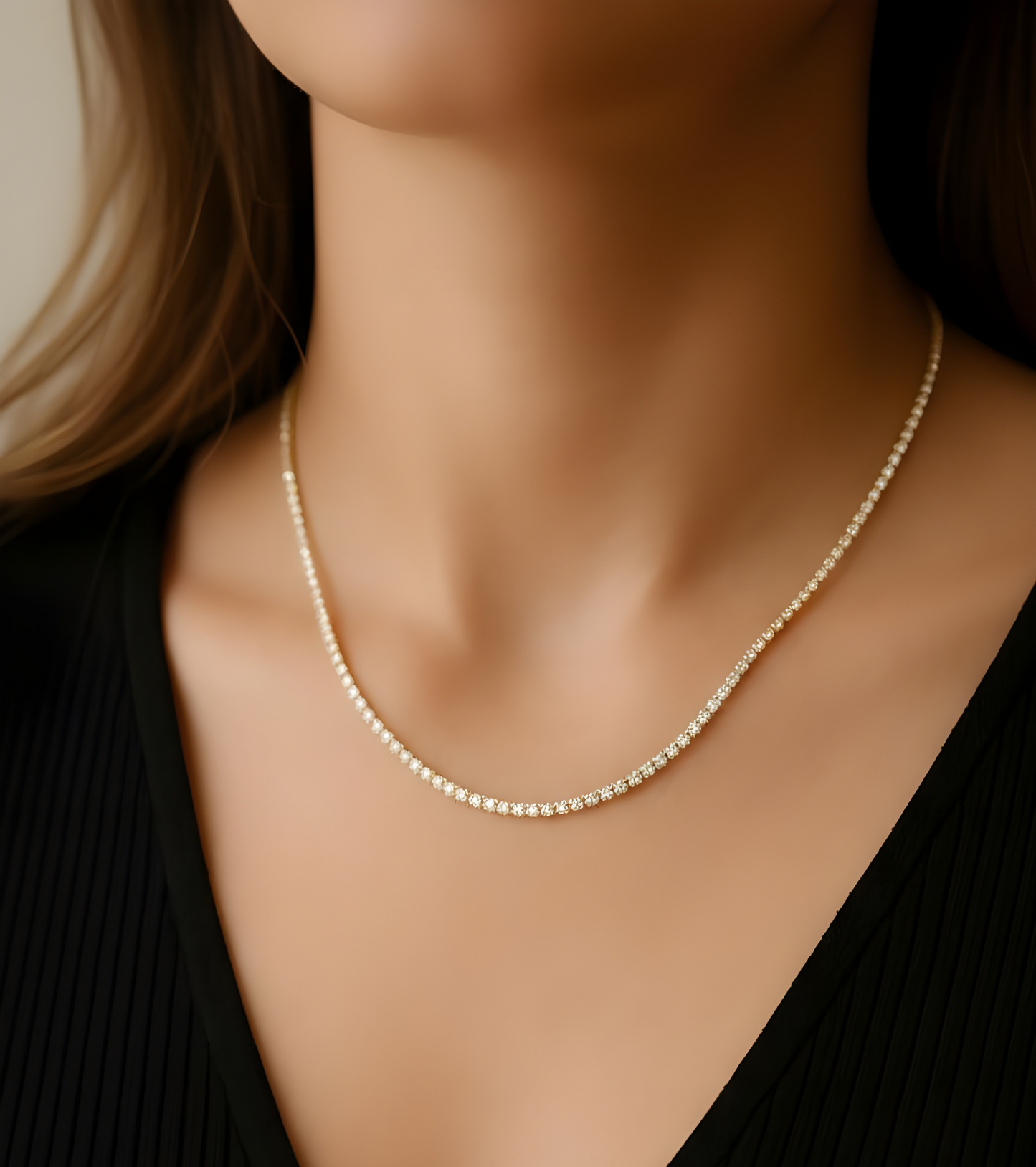 Classic Gold-Plated Tennis Necklace – Sparkling Elegance