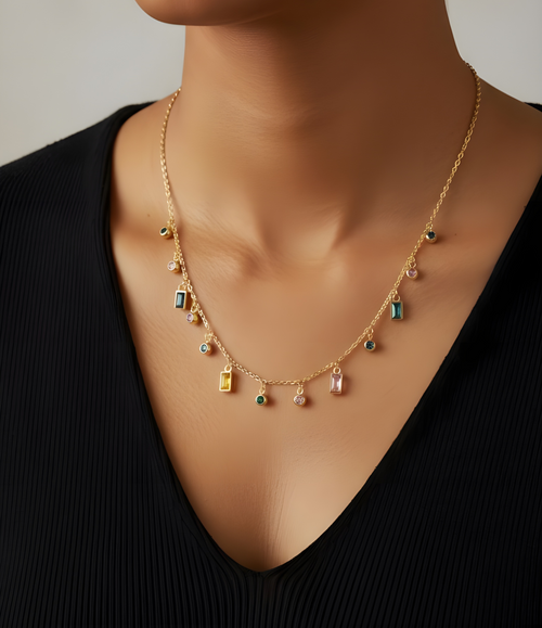 Ashara Prism Charm Chain – 18K gold-plated stainless steel charm necklace