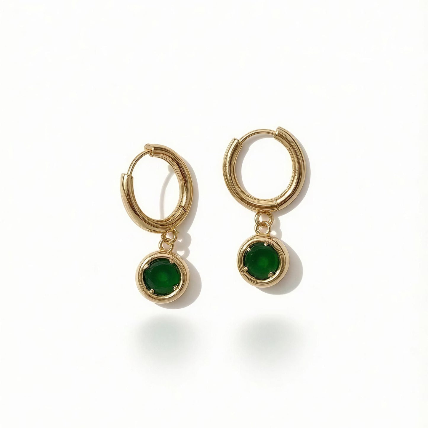 Emerald Aura Drop Huggie Earrings