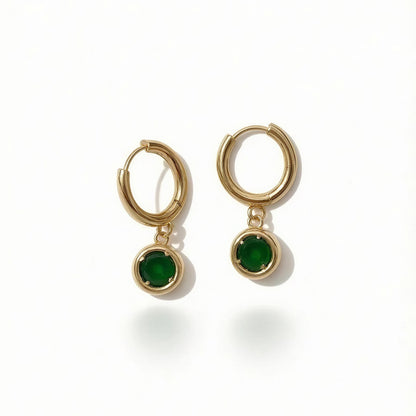 Emerald Aura Drop Huggie Earrings