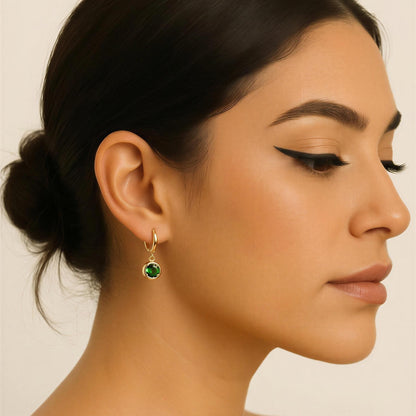 Emerald Aura Drop Huggie Earrings