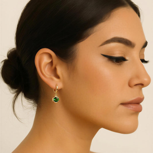Emerald Aura Drop Huggie Earrings