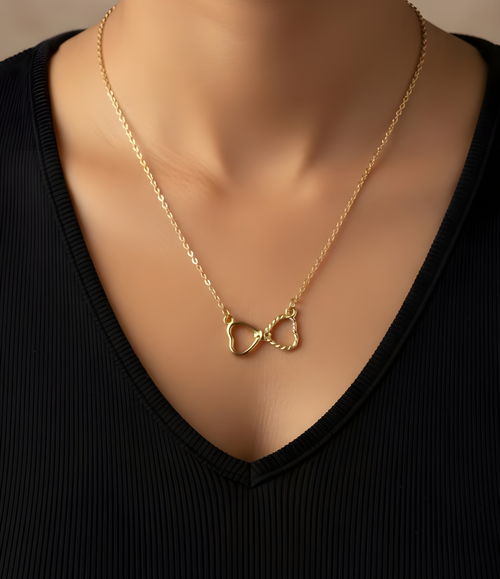 Twin Hearts Gold Necklace – 18K gold-plated stainless steel necklace