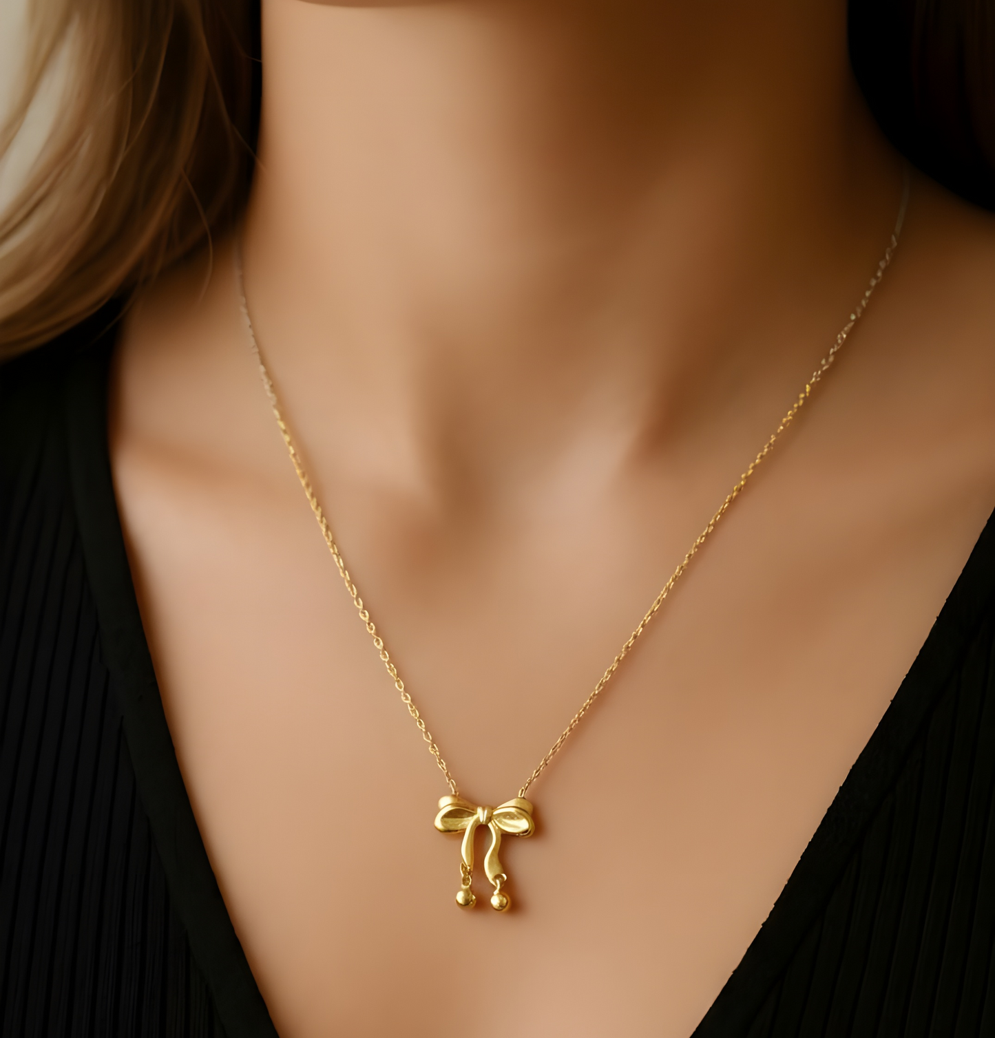 Golden Bow Pendant Necklace