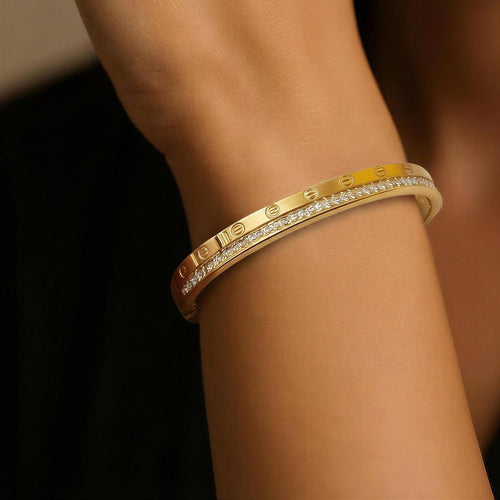 Luxury Screw Charm Crystal Bangle – 18K gold-plated stainless steel bangle