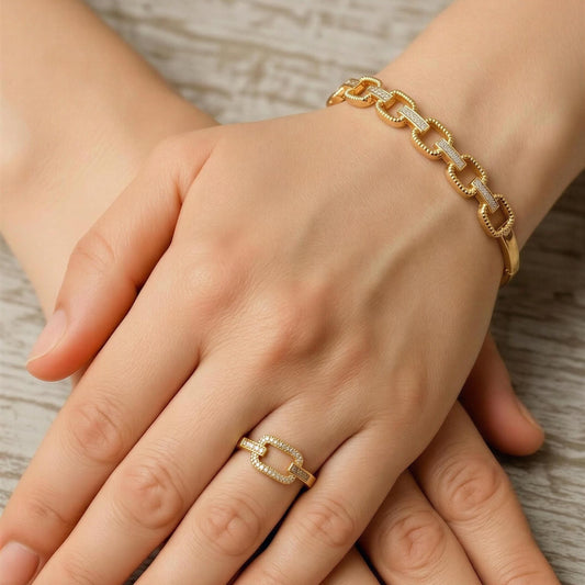 Elara Link Gold Bracelet & Ring Set