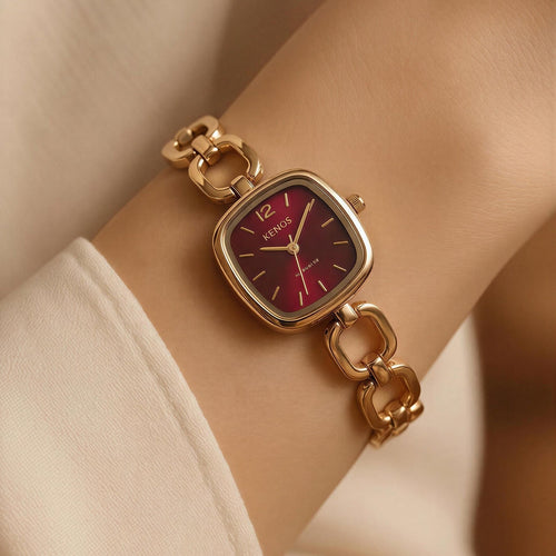 Burgundy Link Luxe Watch – gold-tone watch
