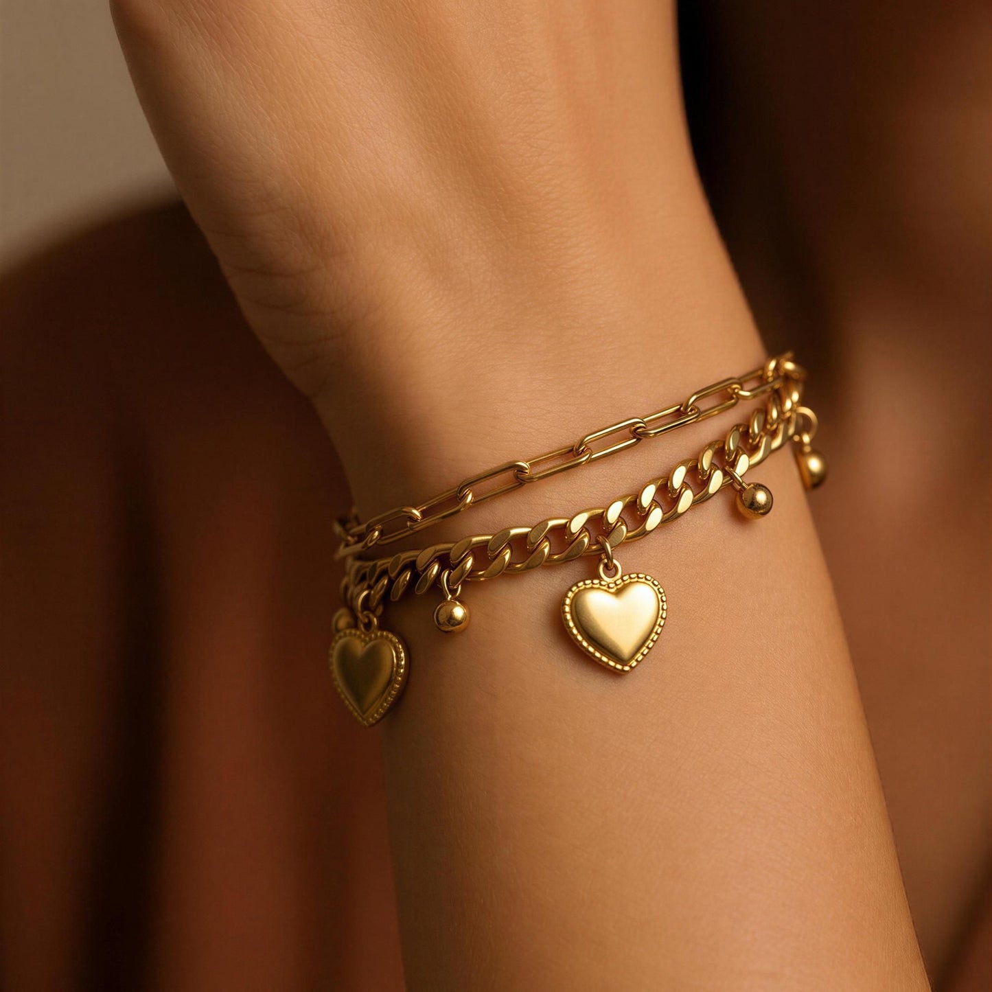 Celeste Heart Charm Layered Bracelet
