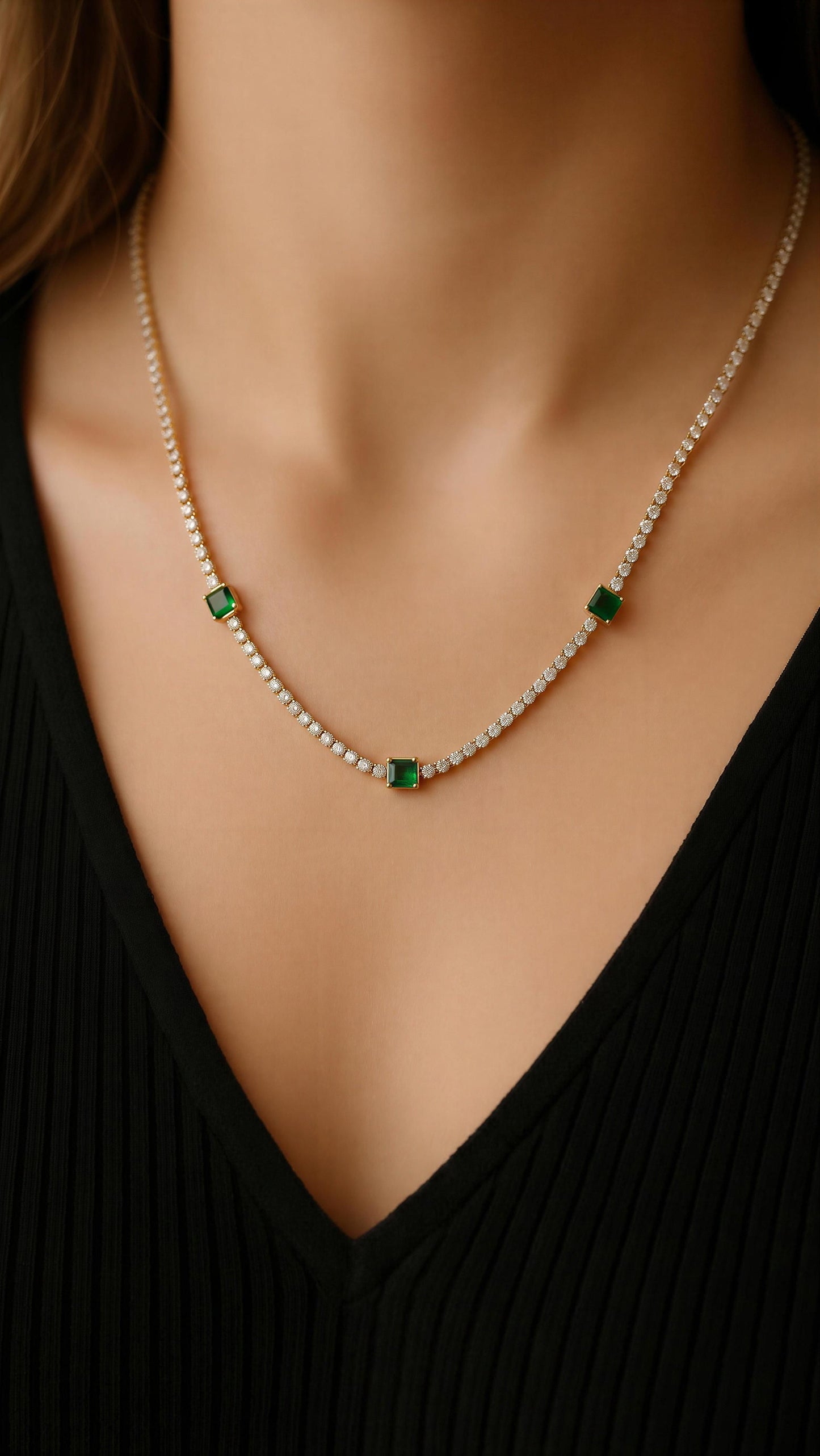 Celeste Emerald Tennis Necklace