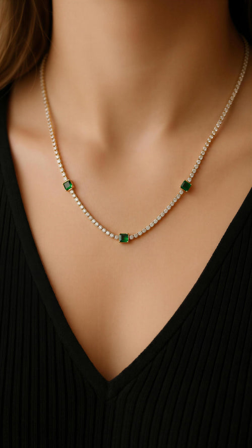 Celeste Emerald Tennis Necklace – 18K gold-plated stainless steel tennis necklace