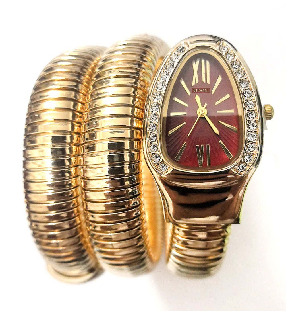 Serpentina Luxe Wrap Watch-Maroon Dial