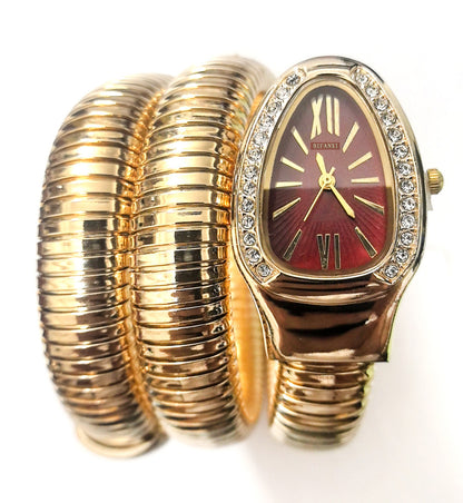 Serpentina Luxe Wrap Watch-Maroon Dial