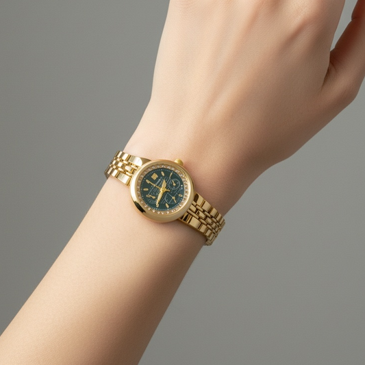 Vintage Teal Dial Gold-Tone Bracelet Watch