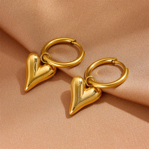 Ashara Sculpted Heart Drop Hoops – 18K gold-plated stainless steel hoop earrings