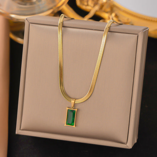 Ashara Emerald Dream Necklace – 18K gold-plated stainless steel pendant necklace