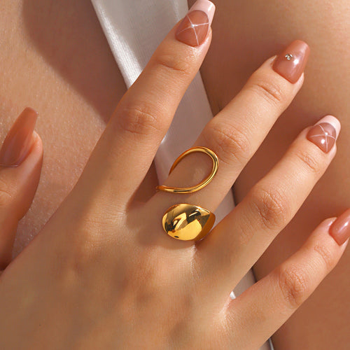 Ashara Sculptural Teardrop Open Ring – 18K gold-plated stainless steel adjustable ring