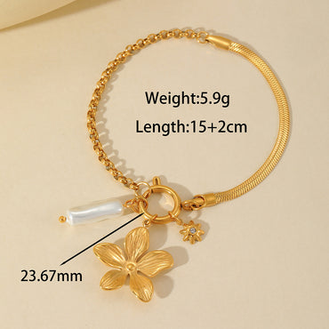Ashara Blooming Charm Bracelet – 18K Gold Plated with Floral Motif